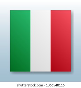 Square button with the national flag of Italy with the reflection of light. Icon with the main symbol of the country