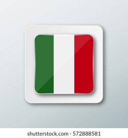 Square button with the national flag of Italy with the reflection of light. Icon with the main symbol of the country.