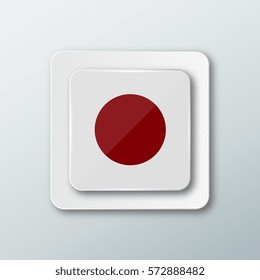 Square button with the national flag of Japan with the reflection of light. Icon with the main symbol of the country.