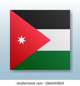 Square button with the national flag of Jordan with the reflection of light. Icon with the main symbol of the country