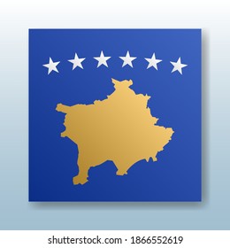 Square button with the national flag of Kosovo with the reflection of light. Icon with the main symbol of the country