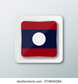 Square button with the national flag of Laos with the reflection of light. Icon with the main symbol of the country.