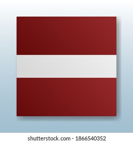 Square button with the national flag of Latvia with the reflection of light. Icon with the main symbol of the country