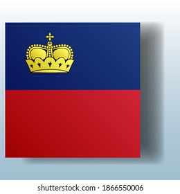Botón cuadrado con la bandera nacional de Liechtenstein con el reflejo de la luz. Icono con el símbolo principal del país