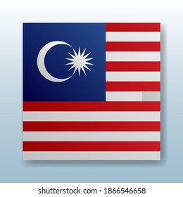 Square button with the national flag of Malaysia with the reflection of light. Icon with the main symbol of the country