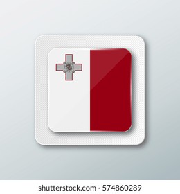 Square button with the national flag of Malta with the reflection of light. Icon with the main symbol of the country.
