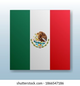 Square button with the national flag of Mexico with the reflection of light. Icon with the main symbol of the country