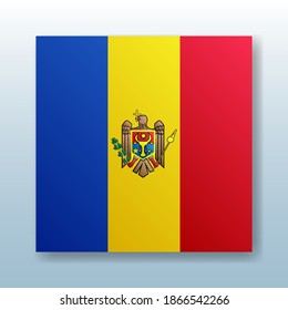 Platz-Knopf mit der nationalen Flagge der Republik Moldau mit der Reflexion des Lichts. Symbol mit dem Symbol des Landes