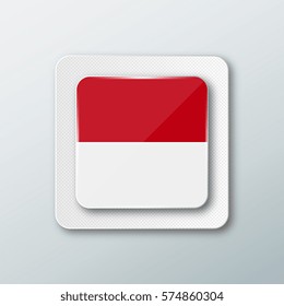 Square button with the national flag of Monaco with the reflection of light. Icon with the main symbol of the country.