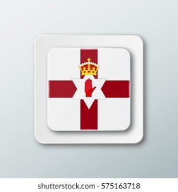 Square button with the national flag of Northern Ireland with the reflection of light. Icon with the main symbol of the country.