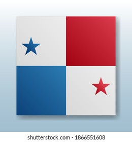Botón cuadrado con la bandera nacional de Panamá con el reflejo de la luz. Icono con el símbolo principal del país