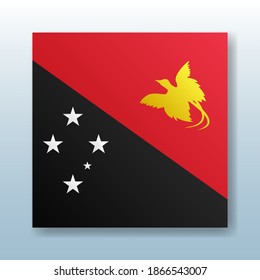 Square-Knopf mit der nationalen Flagge von Papua-Neuguinea mit der Reflexion des Lichts. Symbol mit dem Symbol des Landes