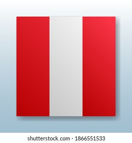 Square button with the national flag of Peru with the reflection of light. Icon with the main symbol of the country