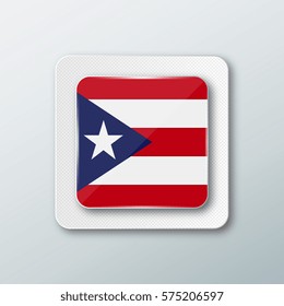Square button with the national flag of Puerto Rico with the reflection of light. Icon with the main symbol of the country.