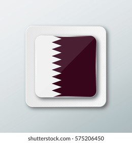 Square button with the national flag of Qatar with the reflection of light. Icon with the main symbol of the country.
