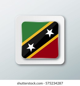 Square button with the national flag of Saint kitts and Nevis with the reflection of light. Icon with the main symbol of the country.