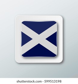 Square button with the national flag of Scotland with the reflection of light. Icon with the main symbol of the country.