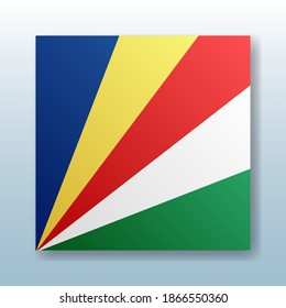 Square button with the national flag of Seychelles with the reflection of light. Icon with the main symbol of the country
