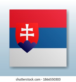 Square button with the national flag of Slovakia with the reflection of light. Icon with the main symbol of the country