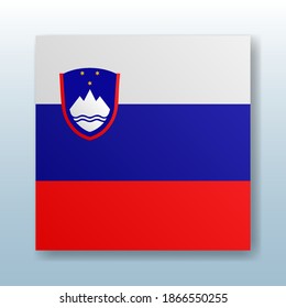 Square button with the national flag of Slovenia with the reflection of light. Icon with the main symbol of the country