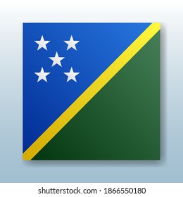 Square button with the national flag of Solomon Islands with the reflection of light. Icon with the main symbol of the country