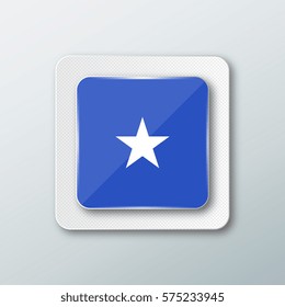 Square button with the national flag of Somalia with the reflection of light. Icon with the main symbol of the country.