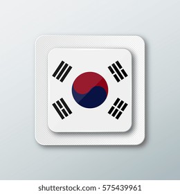 Square button with the national flag of South Korea with the reflection of light. Icon with the main symbol of the country.