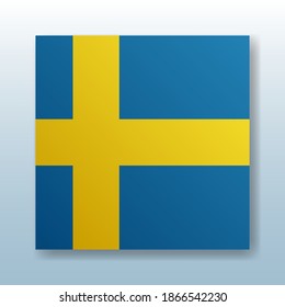 Square button with the national flag of Sweden with the reflection of light. Icon with the main symbol of the country