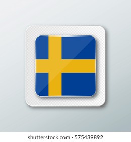 Square button with the national flag of Sweden with the reflection of light. Icon with the main symbol of the country.