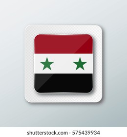Square button with the national flag of Syria with the reflection of light. Icon with the main symbol of the country.