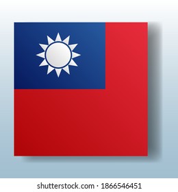 Square button with the national flag of Taiwan with the reflection of light. Icon with the main symbol of the country