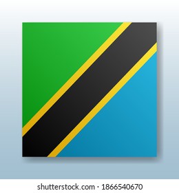 Square button with the national flag of Tanzania with the reflection of light. Icon with the main symbol of the country