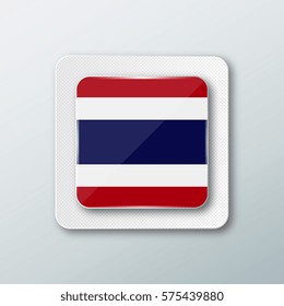 Square button with the national flag of Thailand with the reflection of light. Icon with the main symbol of the country.