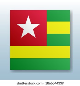 Square button with the national flag of Togo with the reflection of light. Icon with the main symbol of the country