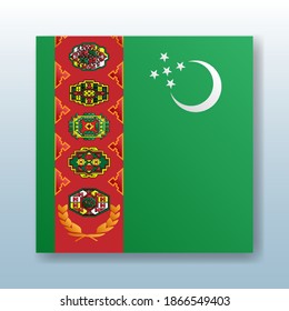 Square button with the national flag of Turkmenistan with the reflection of light. Icon with the main symbol of the country