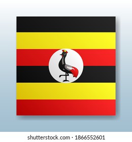Quadratznopf mit der Nationalflagge von Uganda mit dem Spiegelbild des Lichts. Symbol mit dem Symbol des Landes