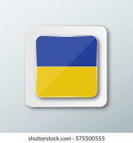 Square button with the national flag of Ukraine with the reflection of light. Icon with the main symbol of the country.