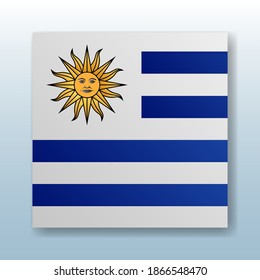 Botón cuadrado con la bandera nacional de Uruguay con el reflejo de la luz. Icono con el símbolo principal del país
