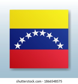 Square button with the national flag of Venezuela with the reflection of light. Icon with the main symbol of the country