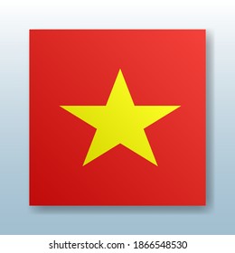Square button with the national flag of Vietnam with the reflection of light. Icon with the main symbol of the country
