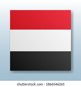 Quadratznopf mit der Nationalflagge des Jemen mit der Reflexion des Lichts. Symbol mit dem Symbol des Landes