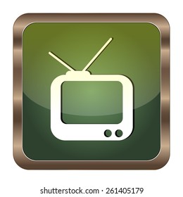 Square button old tv on the white background