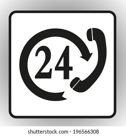 square button on a gray background Support and service - around the clock or 24 hours a day. Vector icon