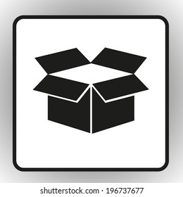 square button on a gray background. Vector illustration.Opened brown paper box with shadow, stock vector