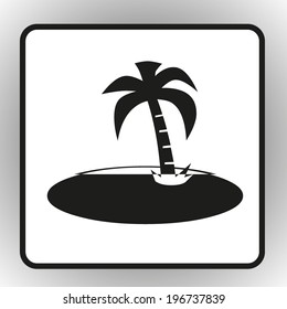 square button on a gray background. Vector illustration.Tropical sea small island
