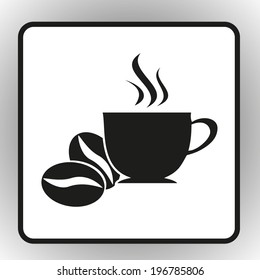 square button on a gray background Vector coffee beans icon Coffee cup icon vector Vector illustration