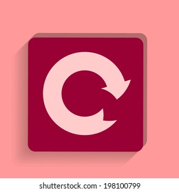 square button on a pink background. Vector illustration reload sign inside.