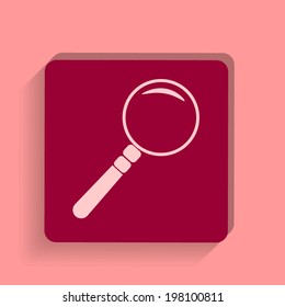 square button on a pink background. Vector illustration Search Icon. Magnifying Glass.