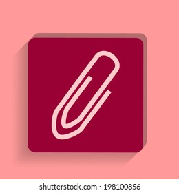 square button on a pink background. Vector illustration Paper clip icon