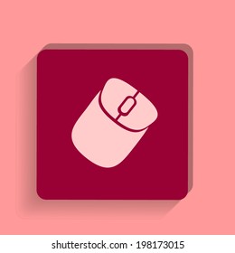 square button on a pink background. Vector illustration Computer mouse icon